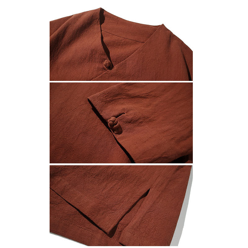 Camicia da uomo in cotone a mezza manica con scollo a V e motivo Buddha Stones