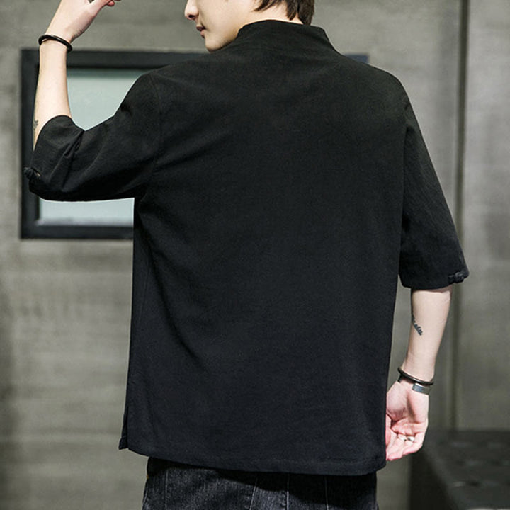 Camicia da uomo in cotone a mezza manica con scollo a V e motivo Buddha Stones - image 12