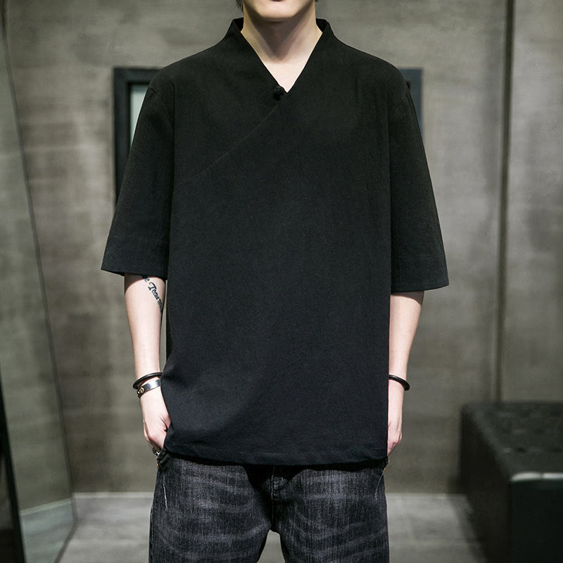 Camicia da uomo in cotone a mezza manica con scollo a V e motivo Buddha Stones - image 14