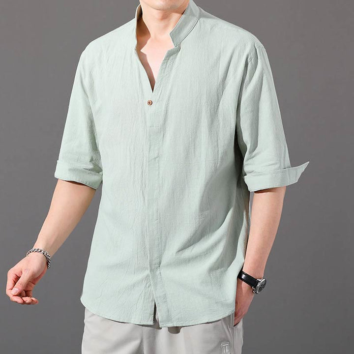 Camicia da uomo estiva Buddha Stones con maniche corte e bottoni in cotone - Crema alla menta - US/UK/AU48, EU58 (6XL)  - image 11