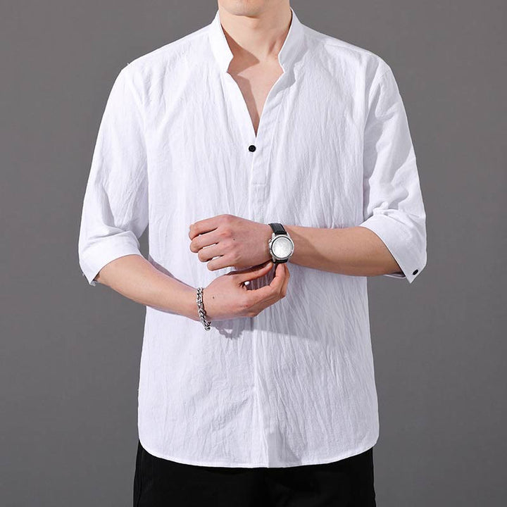Camicia da uomo estiva Buddha Stones con maniche corte e bottoni in cotone - Bianco - US/UK/AU48, EU58 (6XL)  - image 4