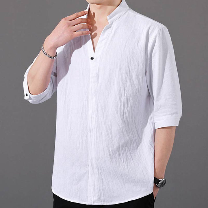 Camicia da uomo estiva Buddha Stones con maniche corte e bottoni in cotone - image 6