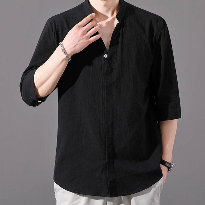 Camicia da uomo estiva Buddha Stones con maniche corte e bottoni in cotone - image 10