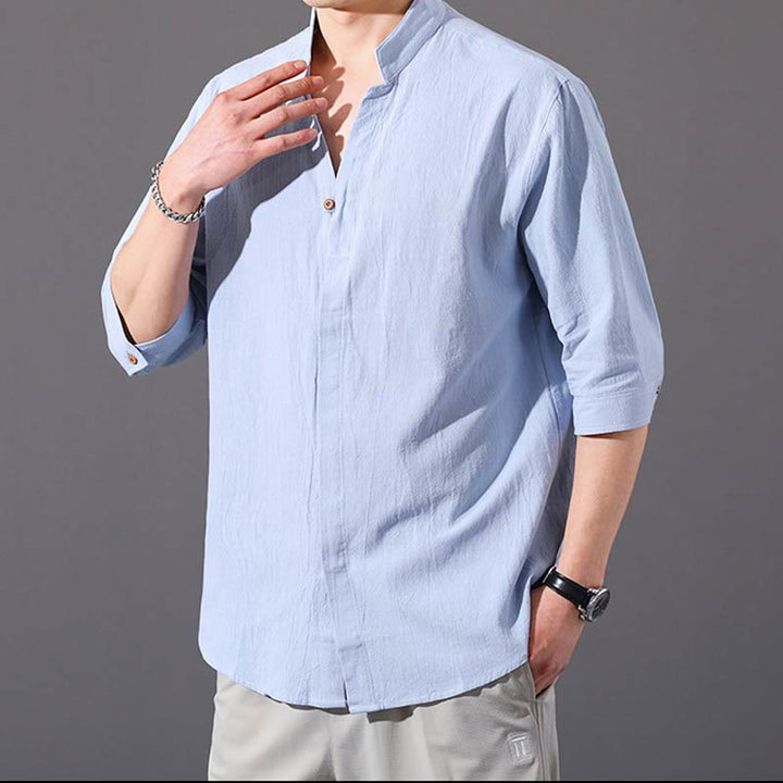 Camicia da uomo estiva Buddha Stones con maniche corte e bottoni in cotone - image 2