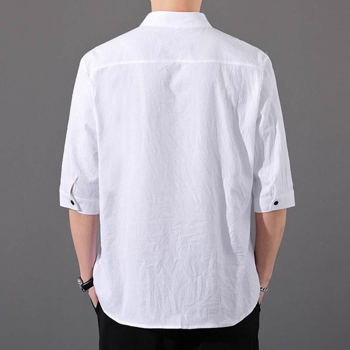 Camicia da uomo estiva Buddha Stones con maniche corte e bottoni in cotone - image 5