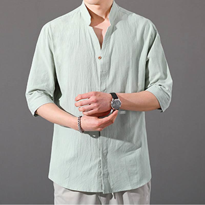 Camicia da uomo estiva Buddha Stones con maniche corte e bottoni in cotone - image 12