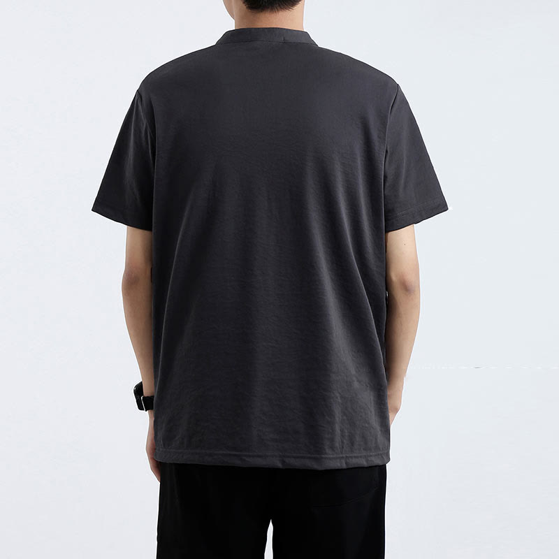 Camicia estiva a maniche corte con bottoni a metà, in cotone e lino, per uomo , Buddha Stones