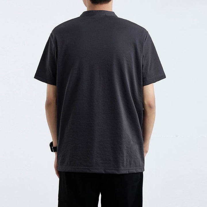 Camicia estiva a maniche corte con bottoni a metà, in cotone e lino, per uomo , Buddha Stones