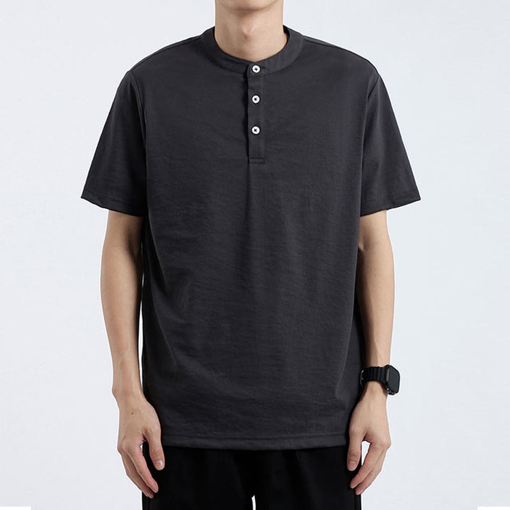 Camicia estiva a maniche corte con bottoni a metà, in cotone e lino, per uomo , Buddha Stones