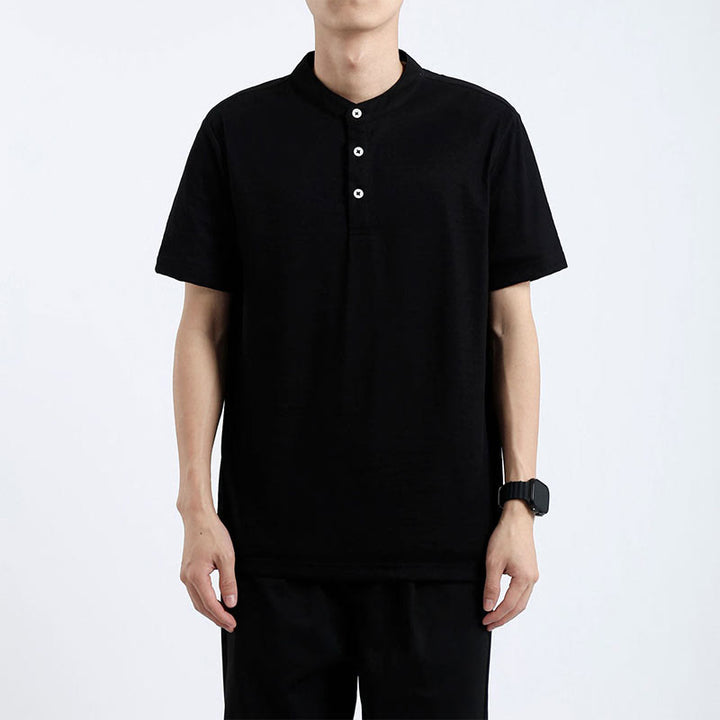 Camicia estiva a maniche corte con bottoni a metà, in cotone e lino, per uomo , Buddha Stones