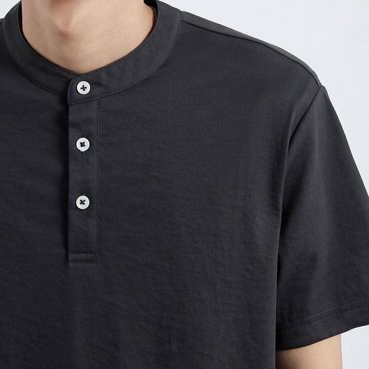 Camicia estiva a maniche corte con bottoni a metà, in cotone e lino, per uomo , Buddha Stones