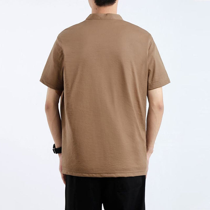 Camicia estiva a maniche corte con bottoni a metà, in cotone e lino, per uomo , Buddha Stones
