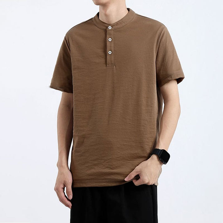 Camicia estiva a maniche corte con bottoni a metà, in cotone e lino, per uomo , Buddha Stones