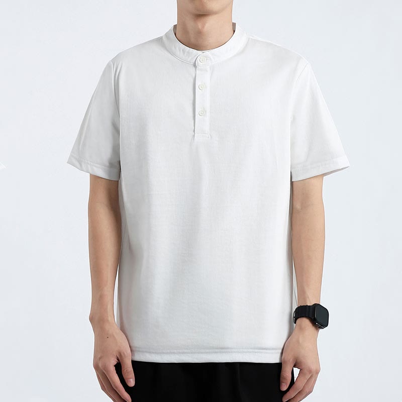 Camicia estiva a maniche corte con bottoni a metà, in cotone e lino, per uomo , Buddha Stones