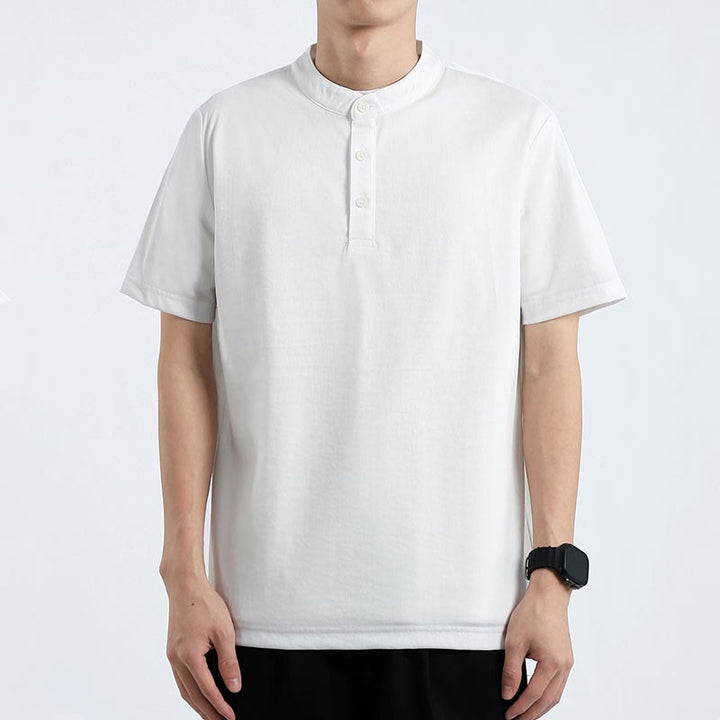 Camicia estiva a maniche corte con bottoni a metà, in cotone e lino, per uomo , Buddha Stones