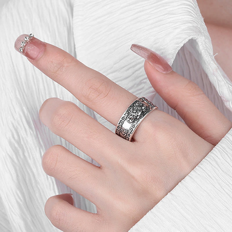 Anello regolabile Buddha Stones 925 Sterling Silver PiXiu Scripture Carved Wealth - image 7