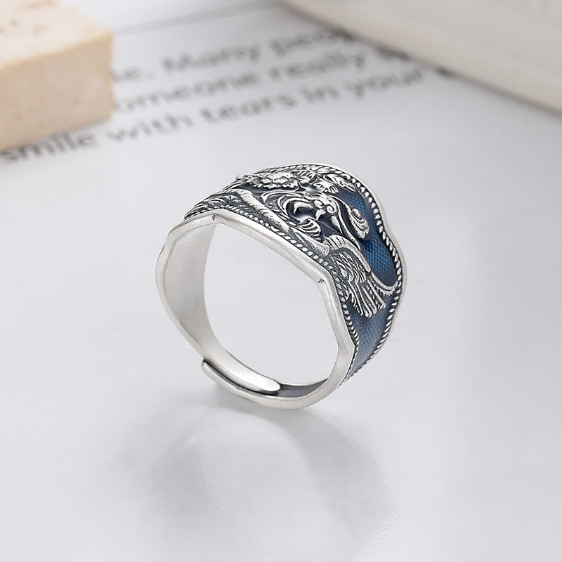 Anello regolabile con fiori di peonia fenice in argento sterling 925 Buddha Stones