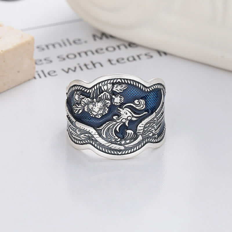 Anello regolabile con fiori di peonia fenice in argento sterling 925 Buddha Stones - Phoenix (regolabile) - image 0
