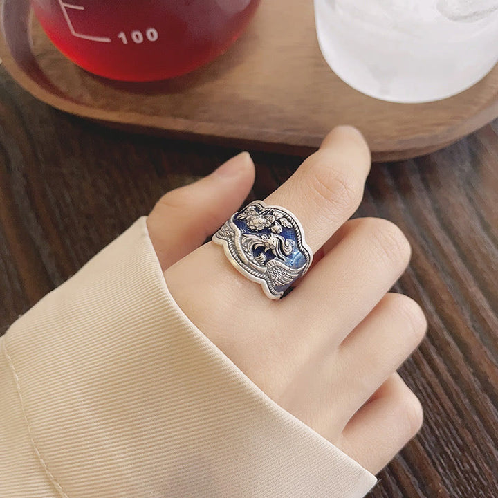 Anello regolabile con fiori di peonia fenice in argento sterling 925 Buddha Stones