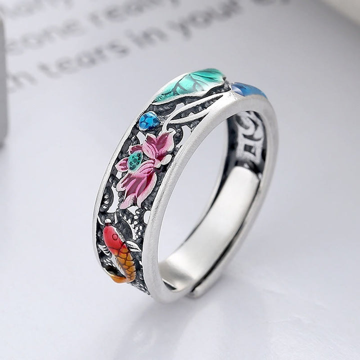 Buddha Stones 925 Sterling Silver Koi Fish Lotus Fortuna Tutto Va Bene Anello