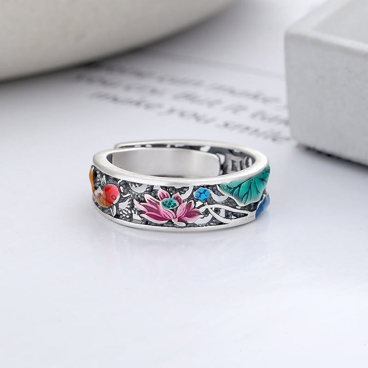 Buddha Stones 925 Sterling Silver Koi Fish Lotus Fortuna Tutto Va Bene Anello - image 1