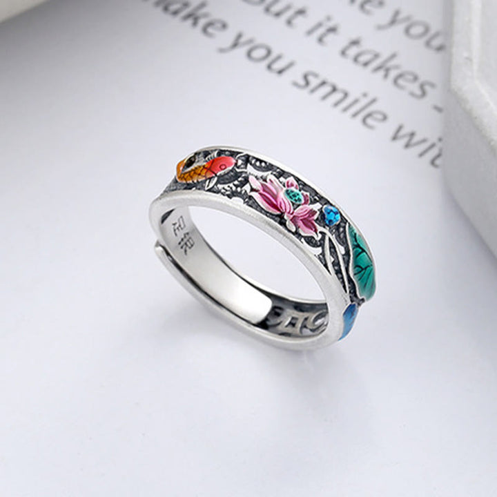 Buddha Stones 925 Sterling Silver Koi Fish Lotus Fortuna Tutto Va Bene Anello