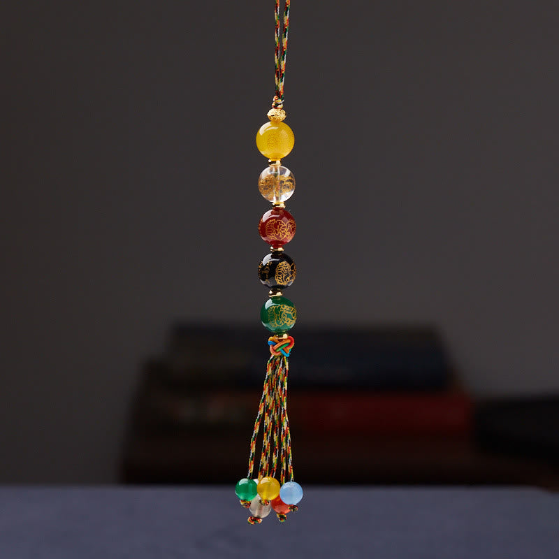 Buddha Stones fatte a mano tibetane cinque divinità della ricchezza varie agate fortuna treccia corda auto decorazione appesa