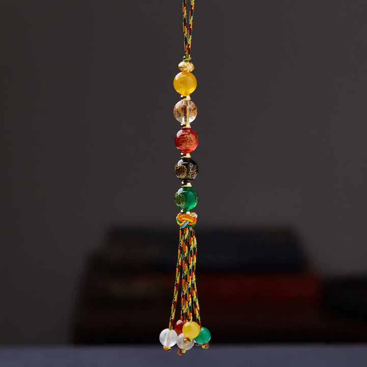 Buddha Stones fatte a mano tibetane cinque divinità della ricchezza varie agate fortuna treccia corda auto decorazione appesa