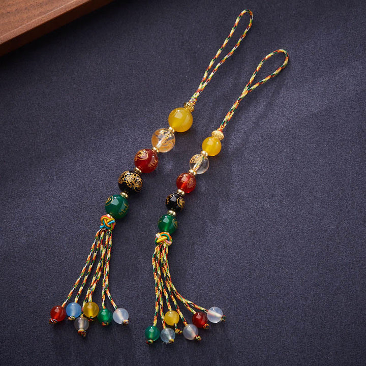 Buddha Stones fatte a mano tibetane cinque divinità della ricchezza varie agate fortuna treccia corda auto decorazione appesa