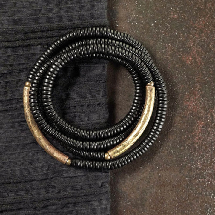 Bracciale multistrato in rame con perline di legno di ebano tibetano Buddha Stones