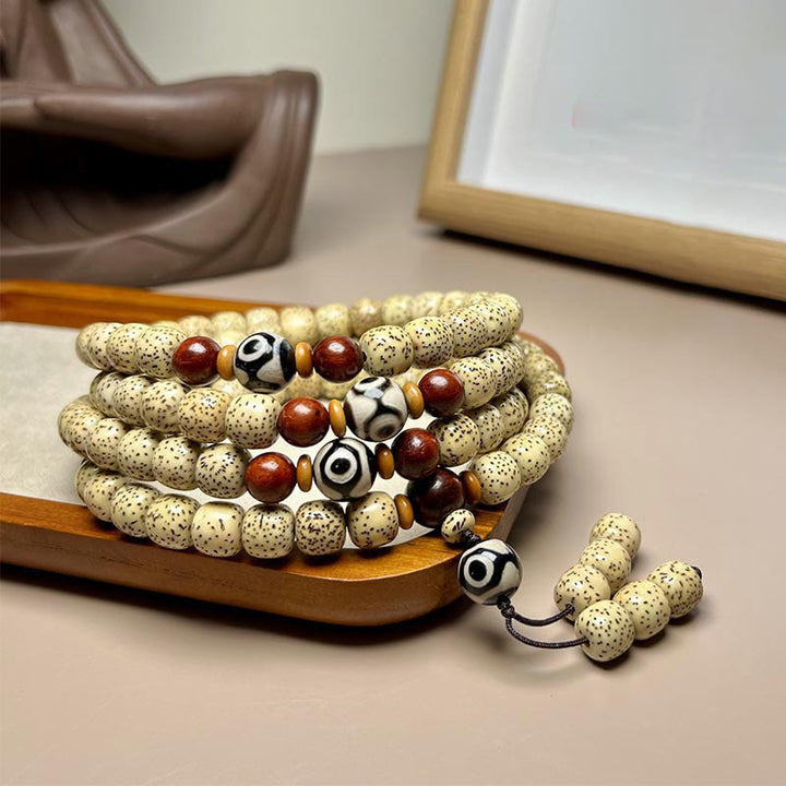 Buddha Stones 108 Mala Beads Bodhi Seed Dzi Bead Keep Away Evil Spirits Bracciale