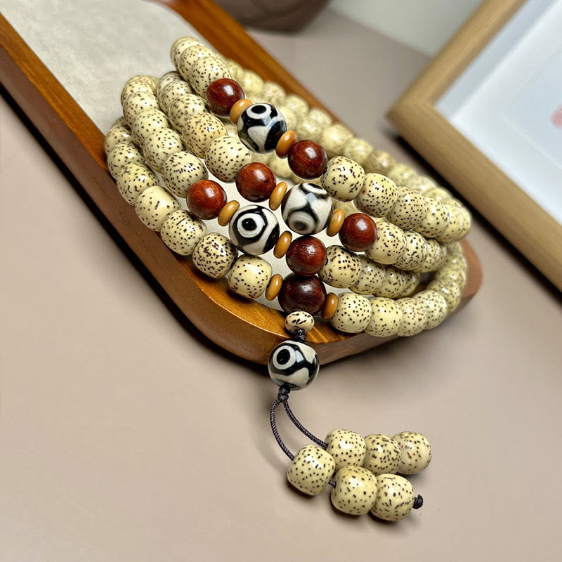 Buddha Stones 108 Mala Beads Bodhi Seed Dzi Bead Keep Away Evil Spirits Bracciale