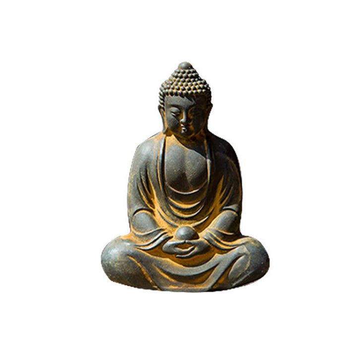 Buddha Stones Buddha tibetano in meditazione Statua in resina fusa ruggine polvere di ferro Decorazione della serenità