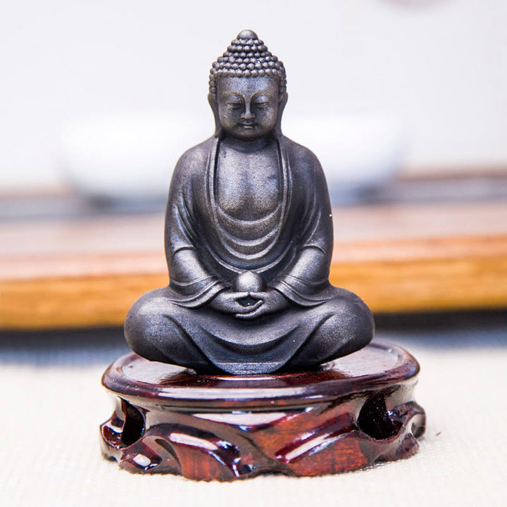 Buddha Stones Buddha tibetano in meditazione Statua in resina fusa ruggine polvere di ferro Decorazione della serenità