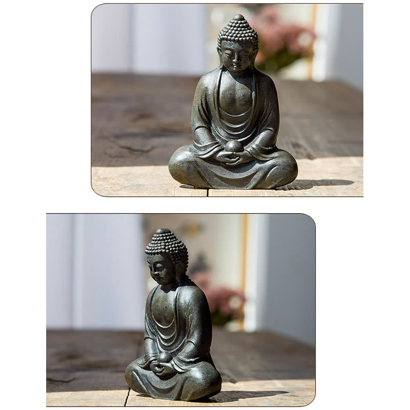 Buddha Stones Buddha tibetano in meditazione Statua in resina fusa ruggine polvere di ferro Decorazione della serenità