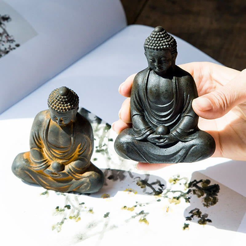 Buddha Stones Buddha tibetano in meditazione Statua in resina fusa ruggine polvere di ferro Decorazione della serenità - image 14