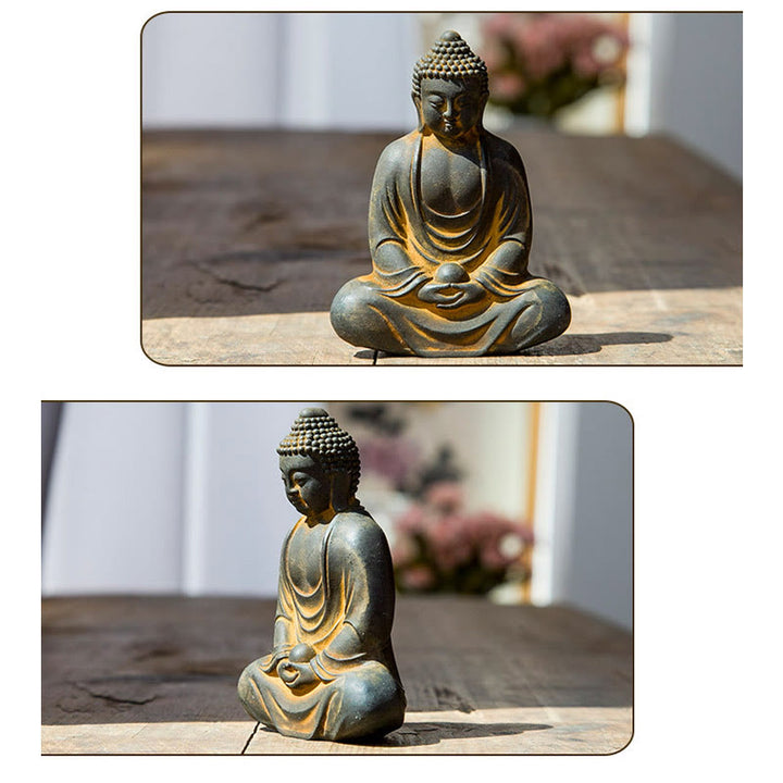 Buddha Stones Buddha tibetano in meditazione Statua in resina fusa ruggine polvere di ferro Decorazione della serenità - image 6