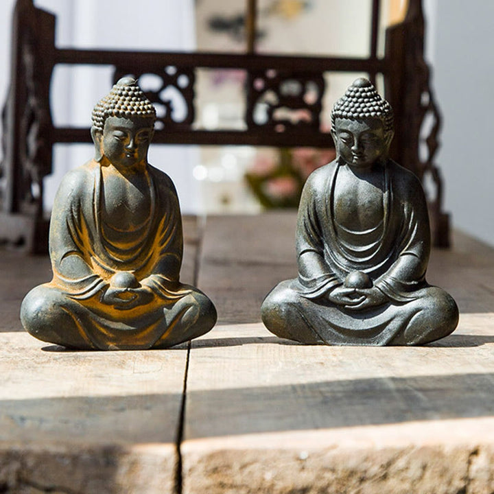 Buddha Stones Buddha tibetano in meditazione Statua in resina fusa ruggine polvere di ferro Decorazione della serenità - image 12