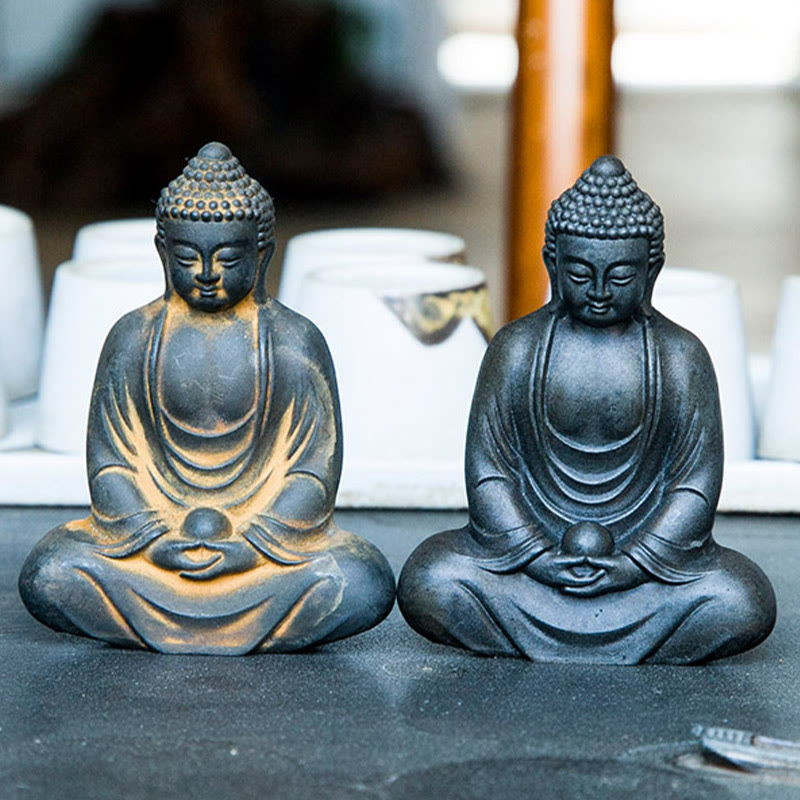 Buddha Stones Buddha tibetano in meditazione Statua in resina fusa ruggine polvere di ferro Decorazione della serenità - image 17