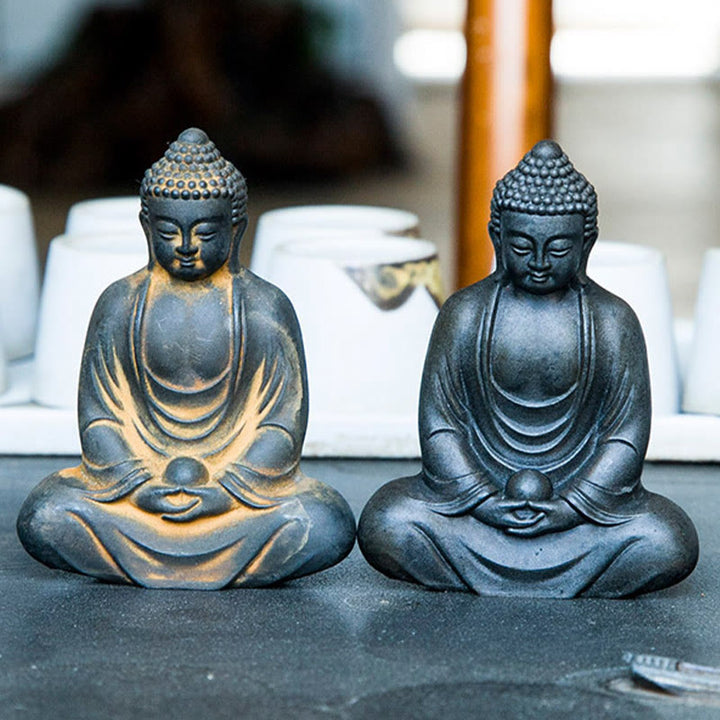 Buddha Stones Buddha tibetano in meditazione Statua in resina fusa ruggine polvere di ferro Decorazione della serenità - image 17