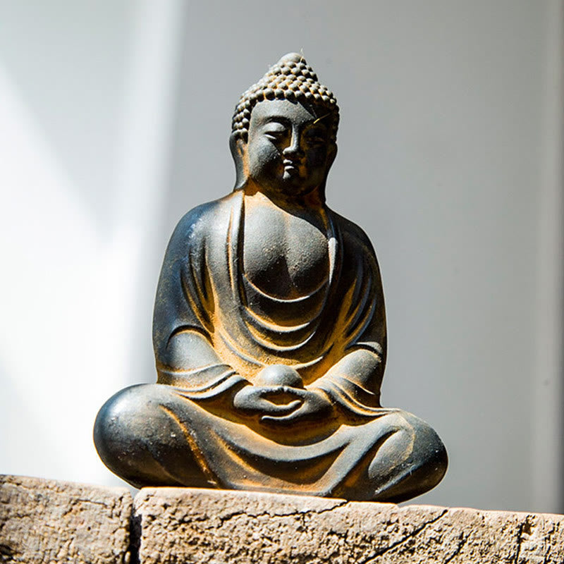 Buddha Stones Buddha tibetano in meditazione Statua in resina fusa ruggine polvere di ferro Decorazione della serenità - image 2