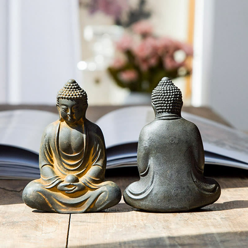 Buddha Stones Buddha tibetano in meditazione Statua in resina fusa ruggine polvere di ferro Decorazione della serenità - image 4