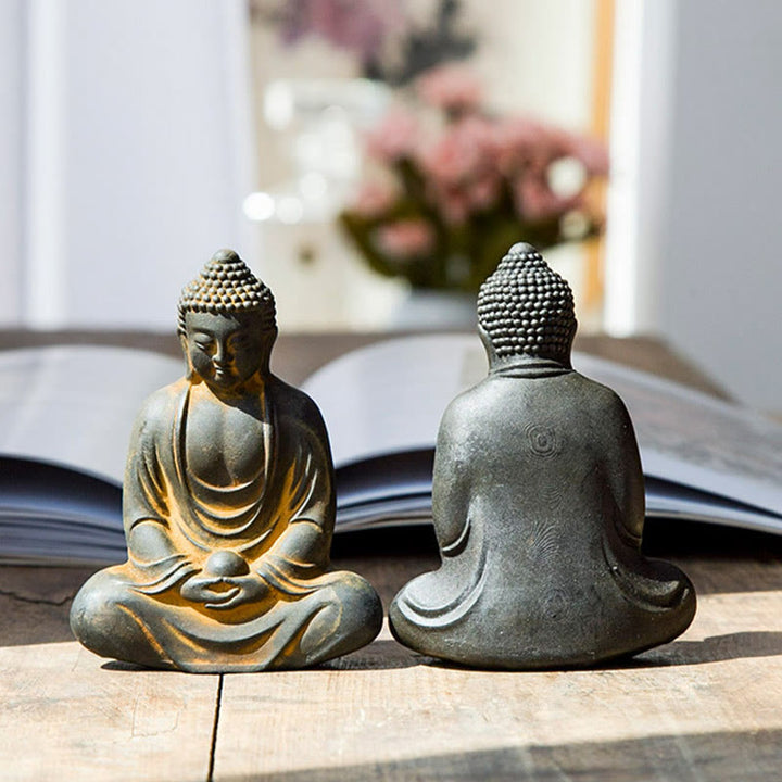 Buddha Stones Buddha tibetano in meditazione Statua in resina fusa ruggine polvere di ferro Decorazione della serenità - image 4