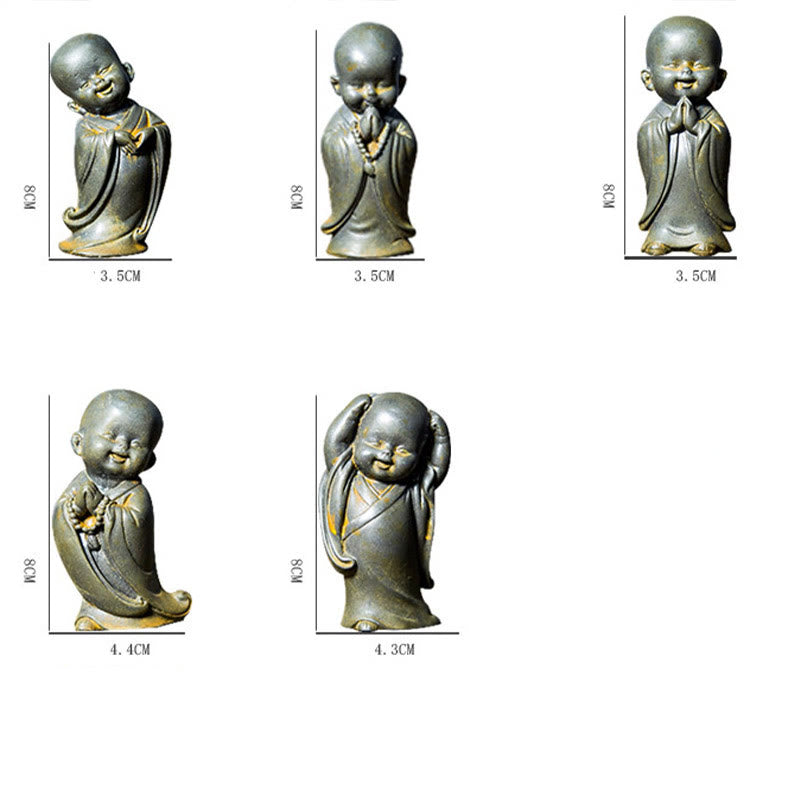 Buddha Stones Piccolo Monaco Meditante Ferro Polvere Ruggine Statua Resina Decorazione Scrivania - image 19