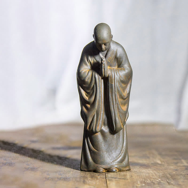 Buddha Stones Meditazione Monaco Preghiera Polvere di Ferro Ruggine Statua Resina Decorazione per la Casa