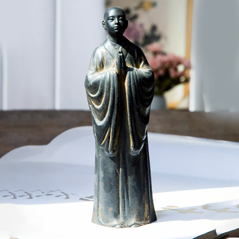 Buddha Stones Meditazione Monaco Preghiera Polvere di Ferro Ruggine Statua Resina Decorazione per la Casa