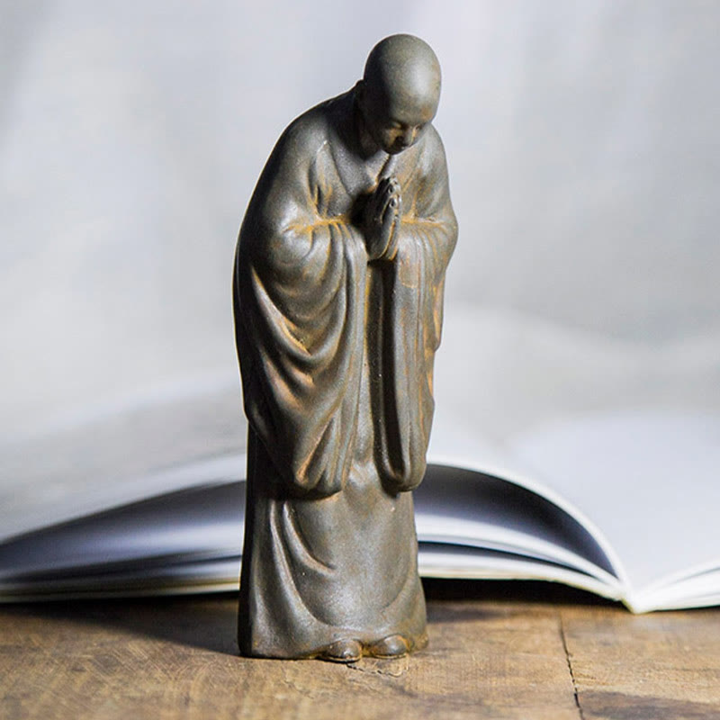 Buddha Stones Meditazione Monaco Preghiera Polvere di Ferro Ruggine Statua Resina Decorazione per la Casa