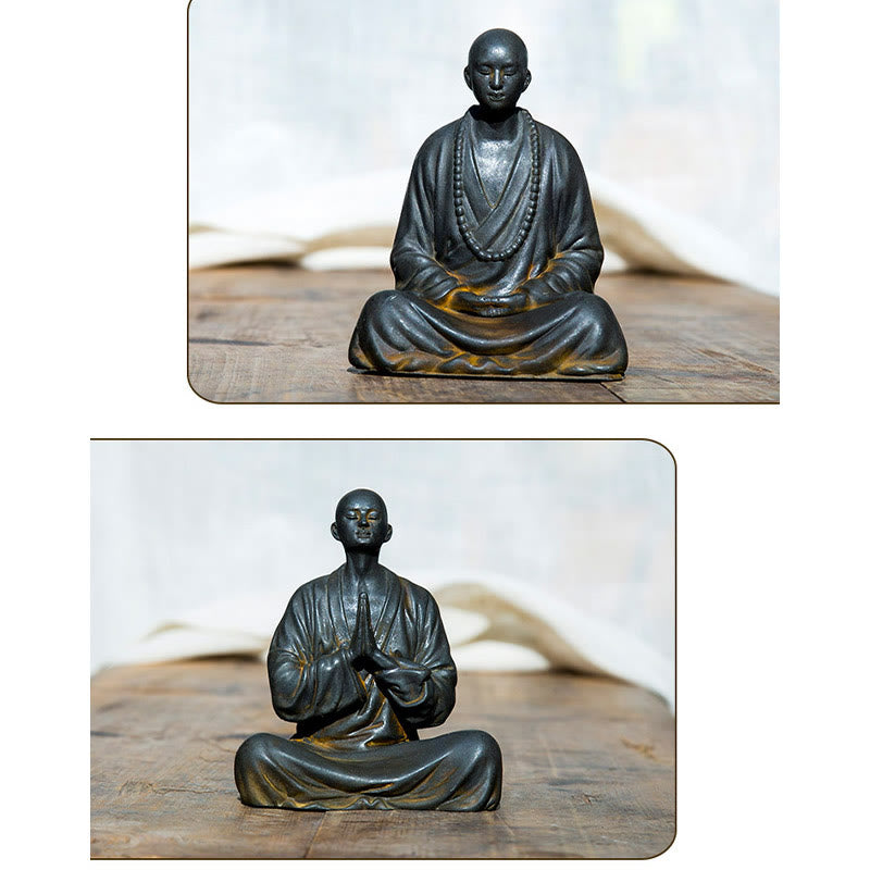 Buddha Stones Meditazione Monaco Preghiera Polvere di Ferro Ruggine Statua Resina Decorazione per la Casa