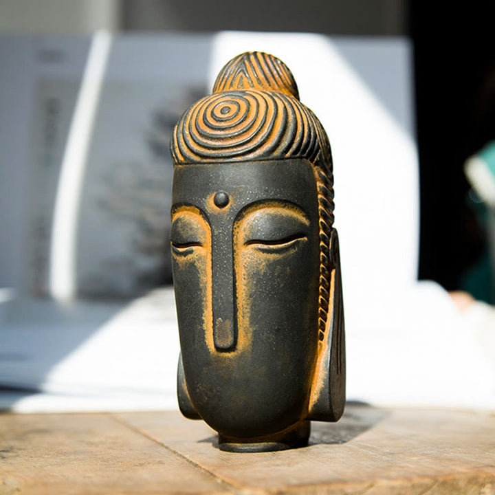 Buddha Stones Occhi Chiusi Buddha in Meditazione Statua in Resina Ruggine Polvere di Ferro Decorazione per la Casa - Versione ruggine 15*6*5,1 cm - image 0