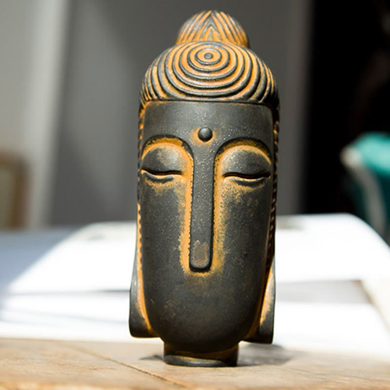 Buddha Stones Occhi Chiusi Buddha in Meditazione Statua in Resina Ruggine Polvere di Ferro Decorazione per la Casa